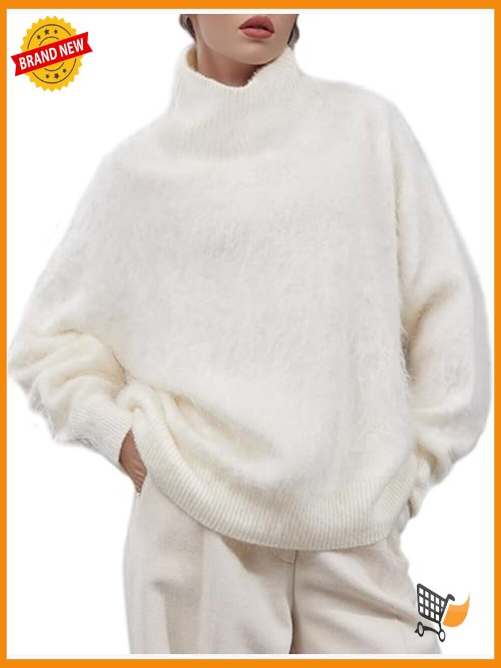 Oversized Turtleneck Sweater Fuzzy Knit Long Sleeve Warm Pullover Fall Winter